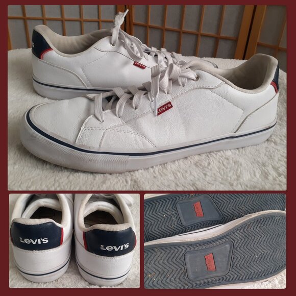 LEVIS SHOES WHITE LEATHER SNEAKERS CASUAL LACE UP LOW TOP-MENS SIZE 12 - Picture 1 of 7